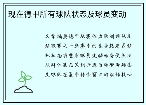 现在德甲所有球队状态及球员变动